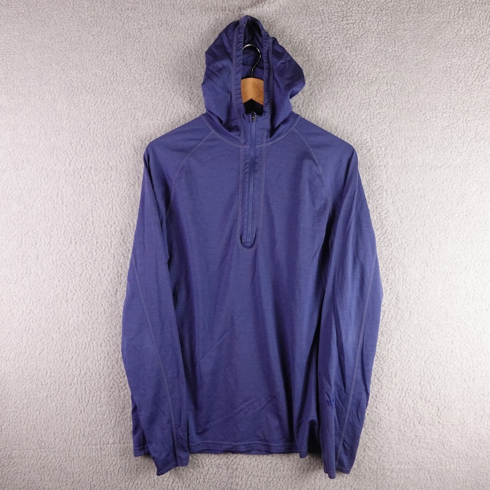 Ibex Mens Blue Merino Wool Quarter Zip Hoodie Performance Base Layer Large